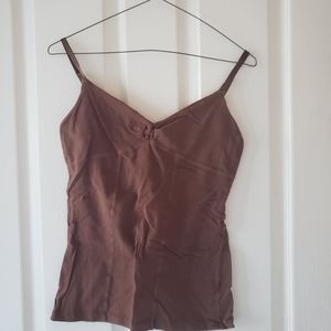 A dark brown tank top with built in bra
